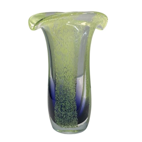 Handcrafted Art Glass Vase Green & Blue With Flared Rim Teleflora Murano Style - Picture 1 of 10